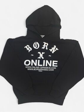 Born X Raised + Online Ceramics Black Logo Hoodie.
